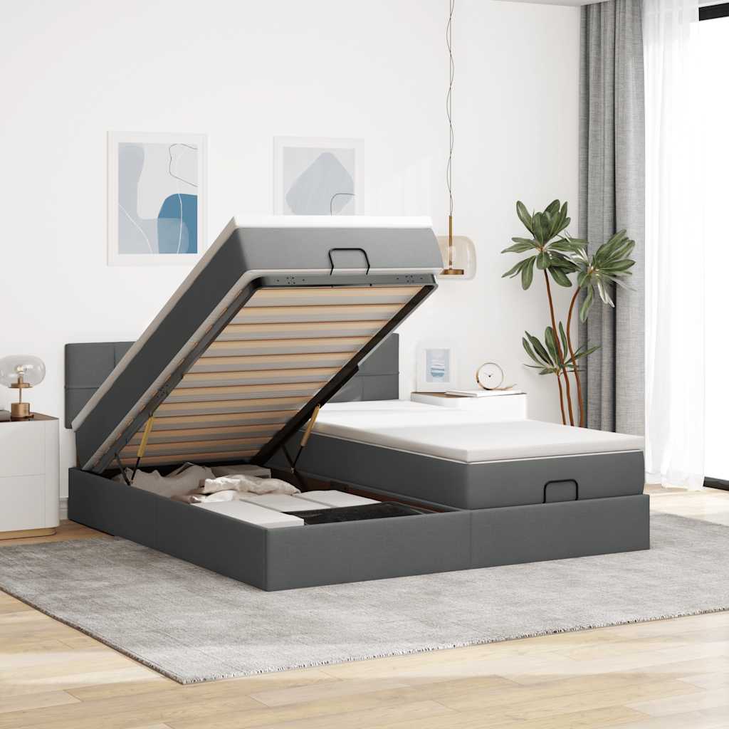 Ottoman bed met matrassen en LED's 180x200cm stof donkergrijs is nu te koop bij PeponiXL, paradijselijk wonen!