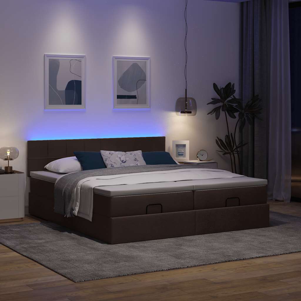 Ottoman bed met matrassen en LED's 180x200cm stof donkerbruin is nu te koop bij PeponiXL, paradijselijk wonen!