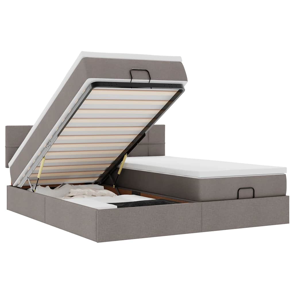 Ottoman bed met matrassen en LED's 180x200cm stof taupe is nu te koop bij PeponiXL, paradijselijk wonen!