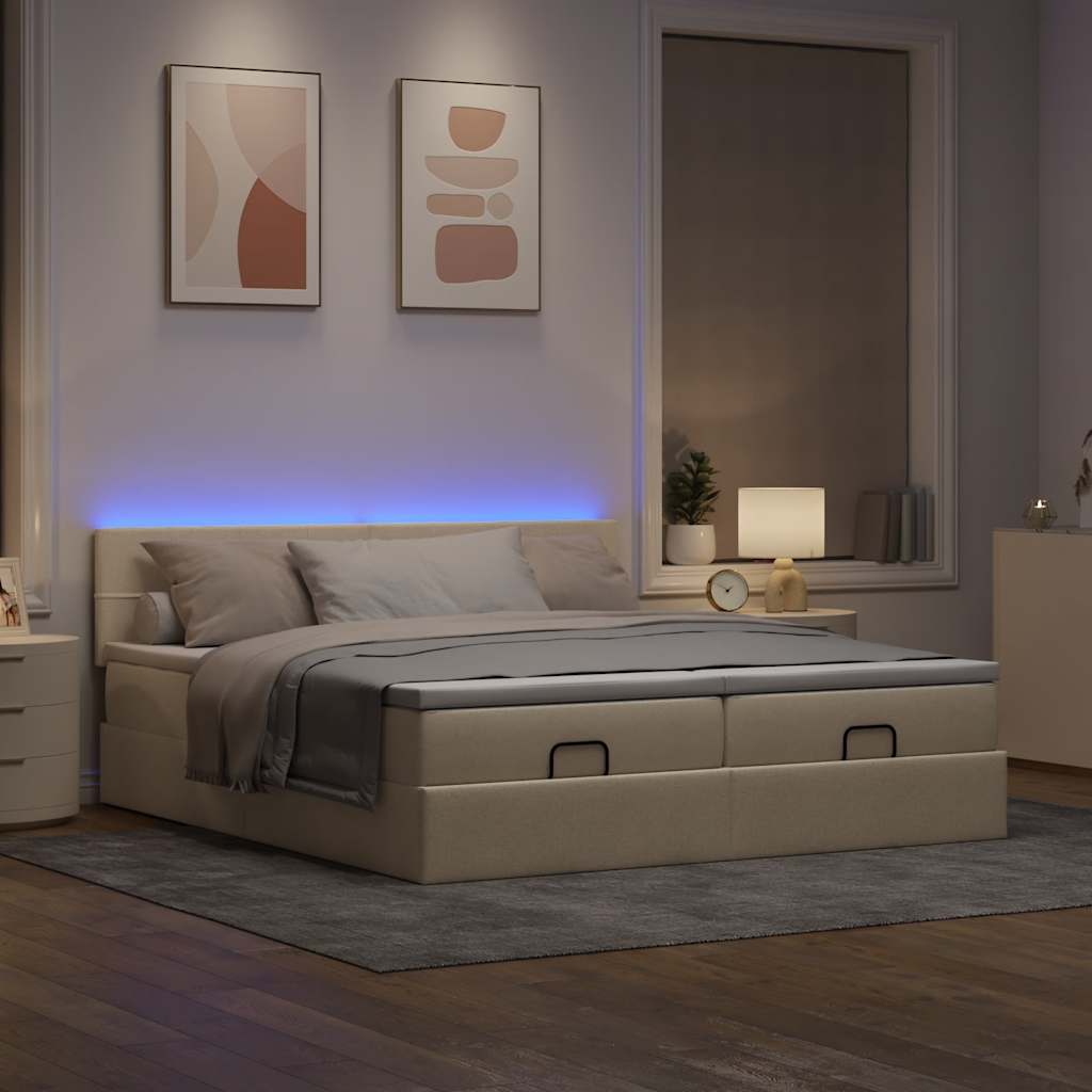 Ottoman bed met matrassen en LED's 180x200cm stof crèmekleurig is nu te koop bij PeponiXL, paradijselijk wonen!