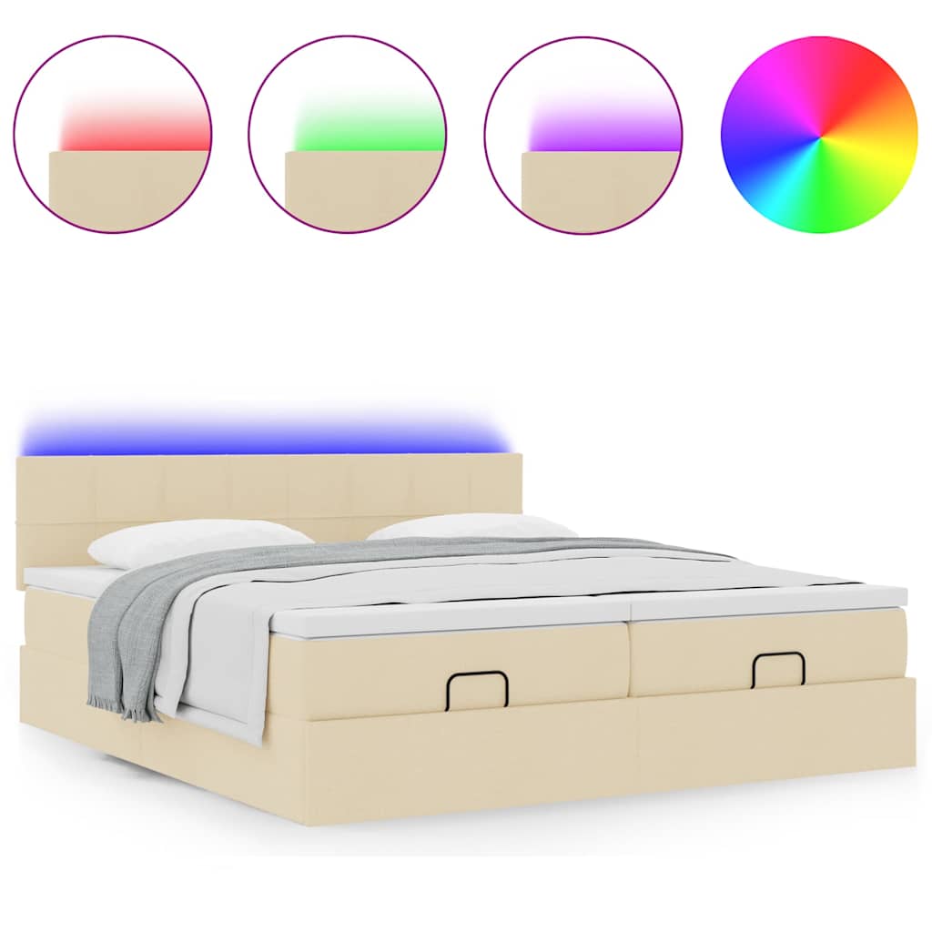 Ottoman bed met matrassen en LED's 180x200cm stof crèmekleurig is nu te koop bij PeponiXL, paradijselijk wonen!