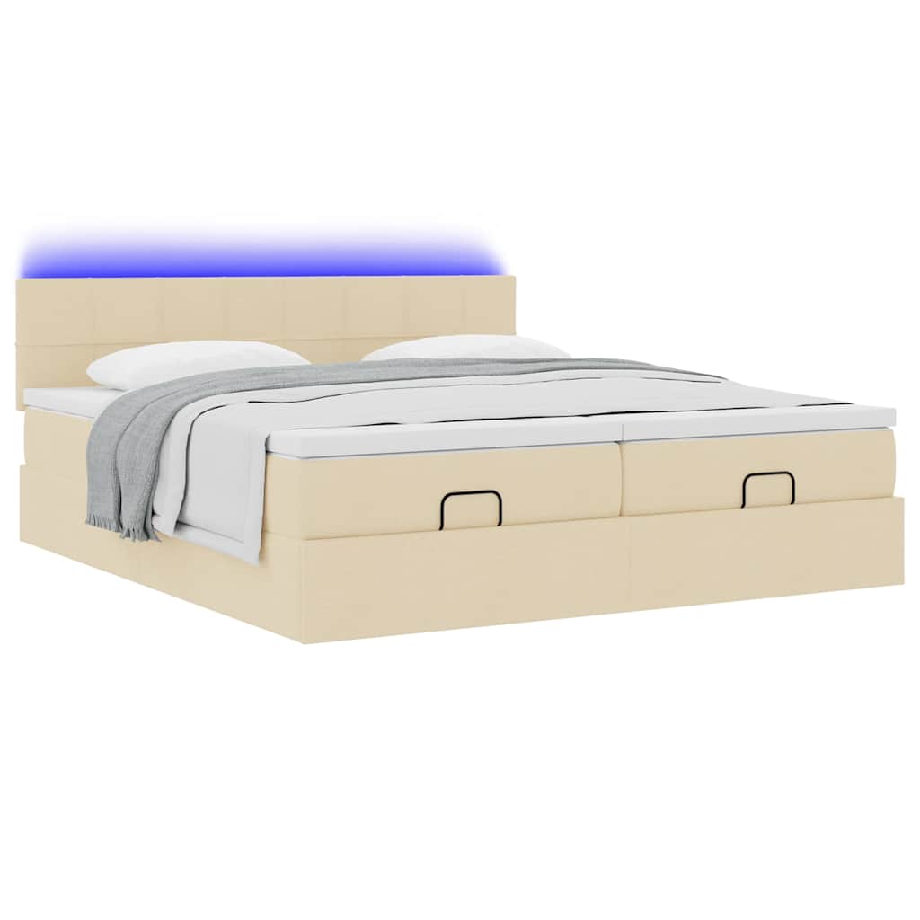 Ottoman bed met matrassen en LED's 180x200cm stof crèmekleurig is nu te koop bij PeponiXL, paradijselijk wonen!