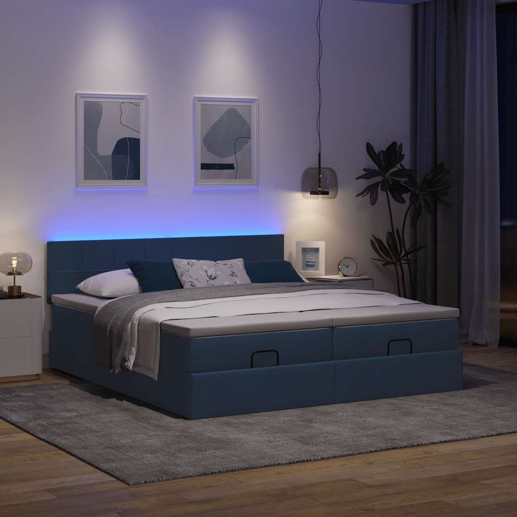 Ottoman bed met matrassen en LED's 180x200cm stof blauw is nu te koop bij PeponiXL, paradijselijk wonen!
