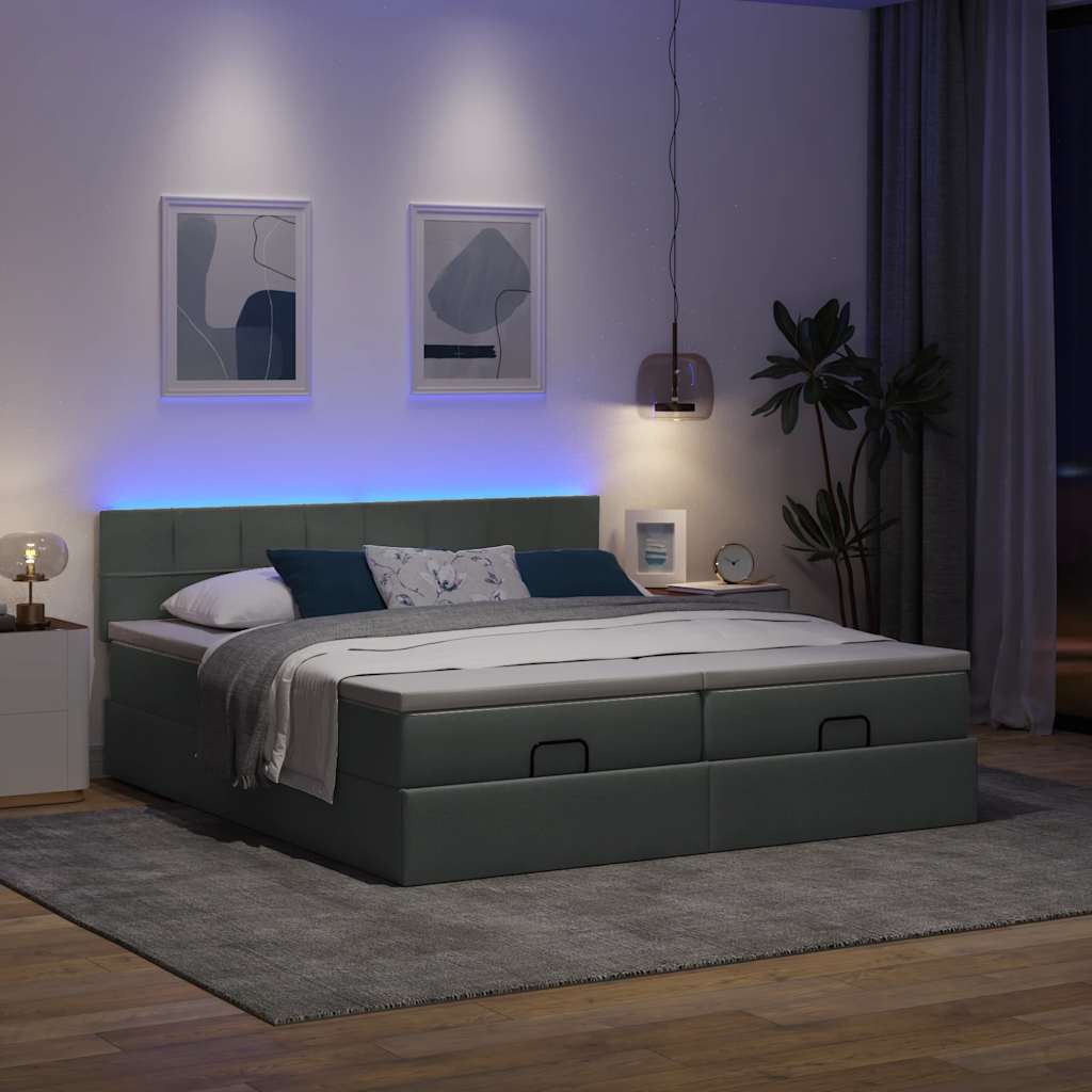 Ottoman bed met matrassen en LED's 200x200cm stof donkergrijs is nu te koop bij PeponiXL, paradijselijk wonen!