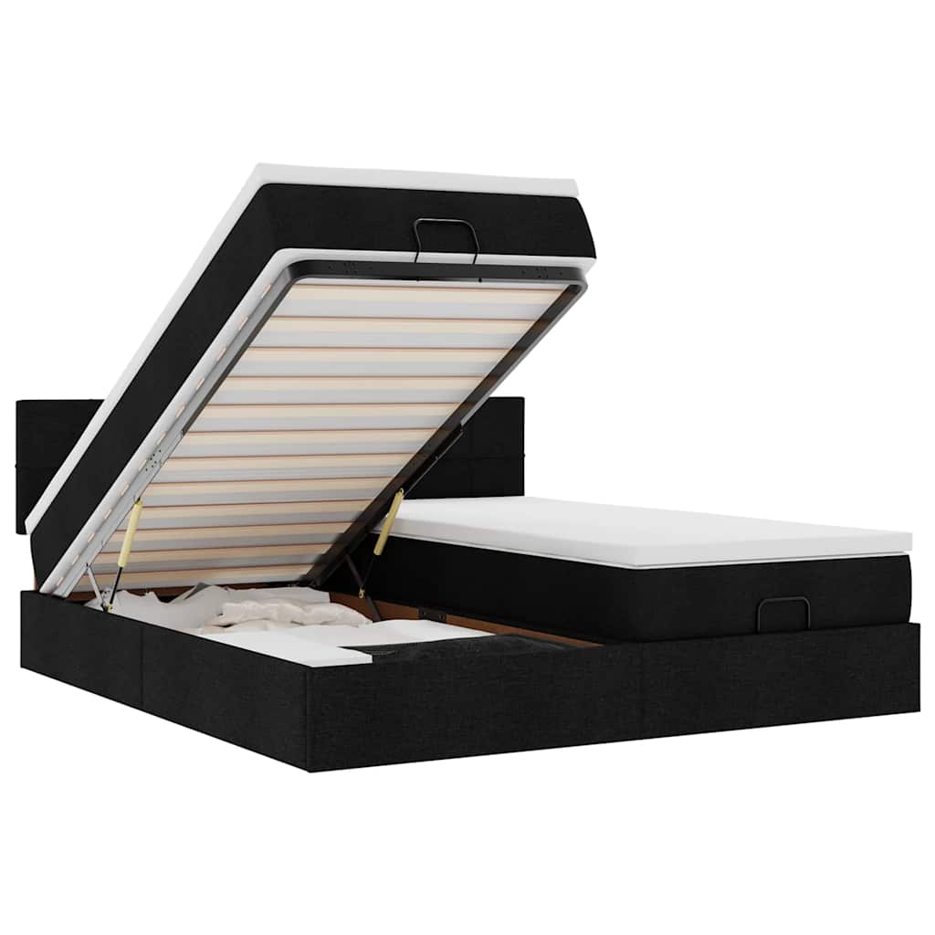 Ottoman bed met matrassen en LED's 200x200cm stof zwart is nu te koop bij PeponiXL, paradijselijk wonen!