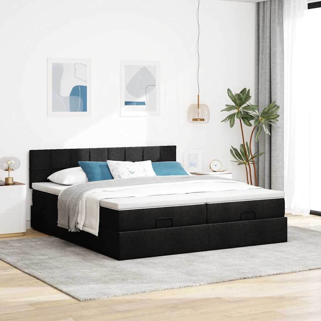 Ottoman bed met matrassen en LED's 200x200cm stof zwart is nu te koop bij PeponiXL, paradijselijk wonen!