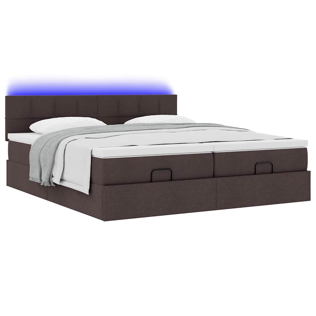 Ottoman bed met matrassen en LED's 200x200cm stof donkerbruin is nu te koop bij PeponiXL, paradijselijk wonen!