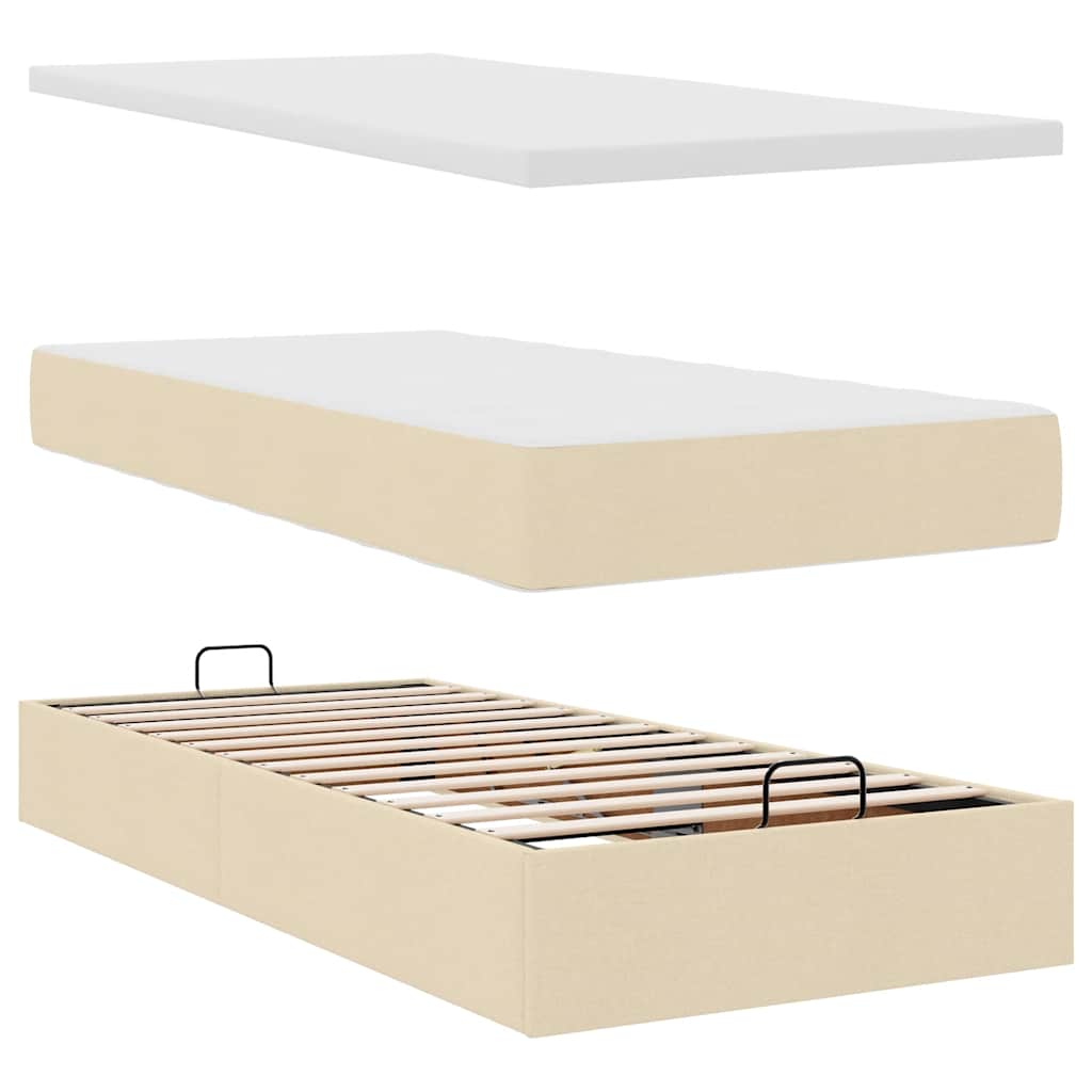 Ottoman bed met matrassen en LED's 200x200cm stof crèmekleurig is nu te koop bij PeponiXL, paradijselijk wonen!