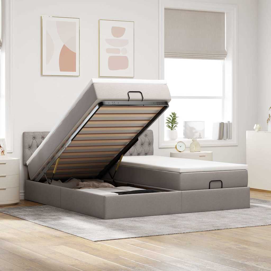 Ottoman bed met matrassen en LED's 160x200cm stof taupe is nu te koop bij PeponiXL, paradijselijk wonen!