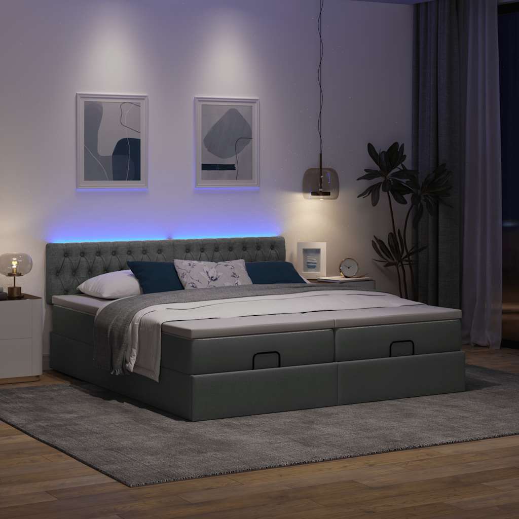 Ottoman bed met matrassen en LED's 180x200cm stof donkergrijs is nu te koop bij PeponiXL, paradijselijk wonen!