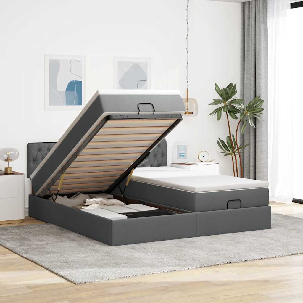 Ottoman bed met matrassen en LED's 180x200cm stof donkergrijs is nu te koop bij PeponiXL, paradijselijk wonen!