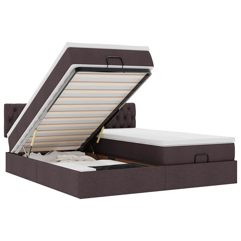 Ottoman bed met matrassen en LED's 180x200cm stof donkerbruin is nu te koop bij PeponiXL, paradijselijk wonen!