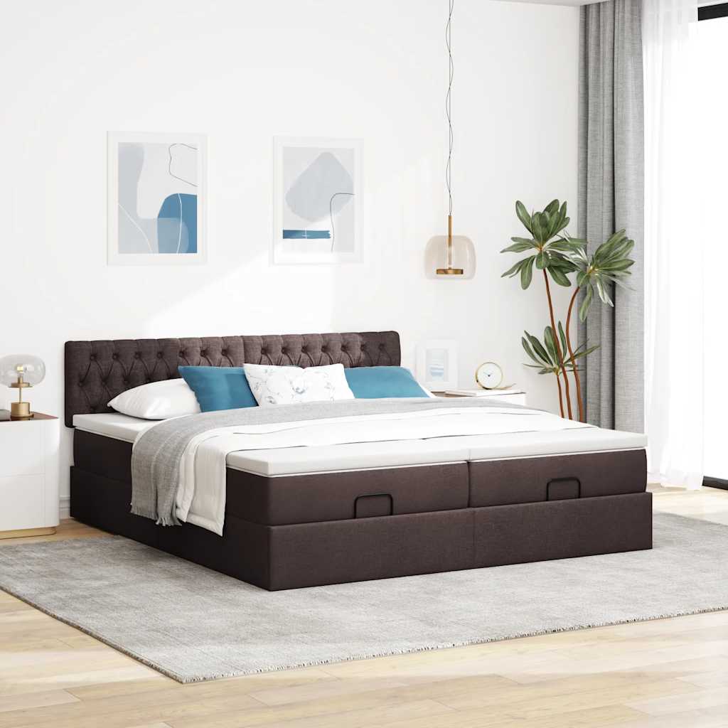 Ottoman bed met matrassen en LED's 180x200cm stof donkerbruin is nu te koop bij PeponiXL, paradijselijk wonen!