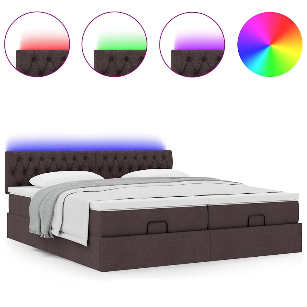 Ottoman bed met matrassen en LED's 180x200cm stof donkerbruin is nu te koop bij PeponiXL, paradijselijk wonen!