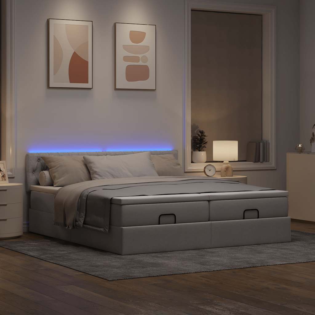 Ottoman bed met matrassen en LED's 180x200cm stof taupe is nu te koop bij PeponiXL, paradijselijk wonen!