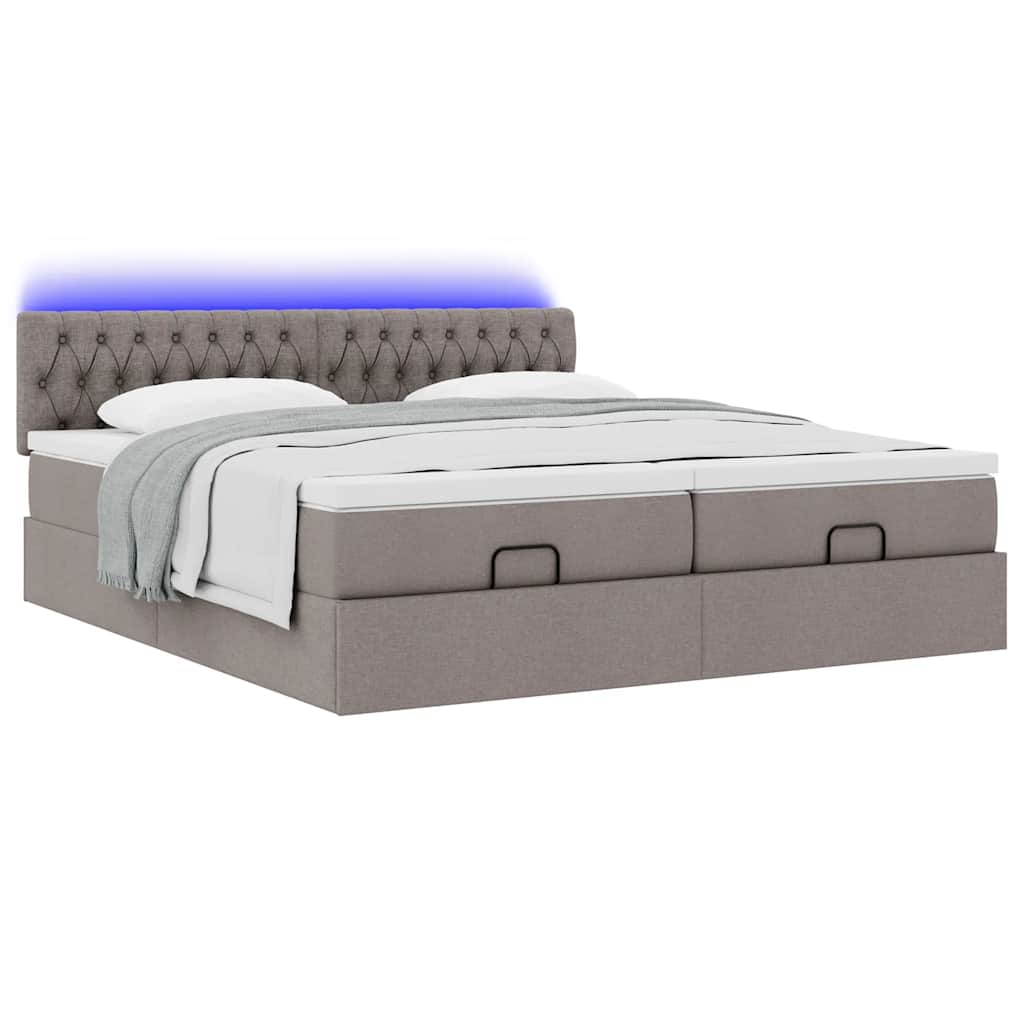 Ottoman bed met matrassen en LED's 180x200cm stof taupe is nu te koop bij PeponiXL, paradijselijk wonen!
