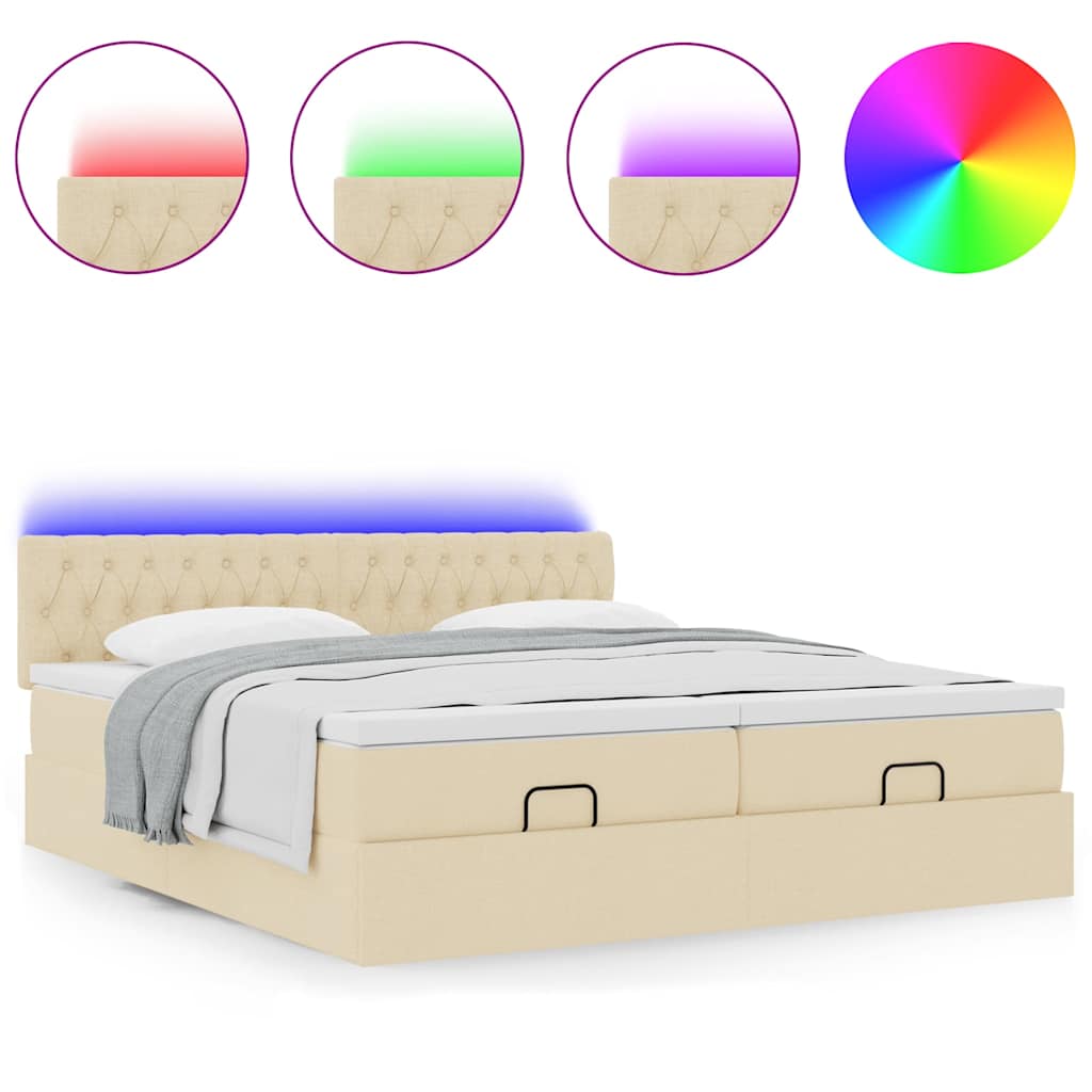 Ottoman bed met matrassen en LED's 180x200cm stof crèmekleurig is nu te koop bij PeponiXL, paradijselijk wonen!