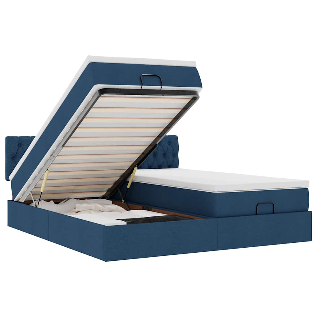 Ottoman bed met matrassen en LED's 180x200cm stof blauw is nu te koop bij PeponiXL, paradijselijk wonen!