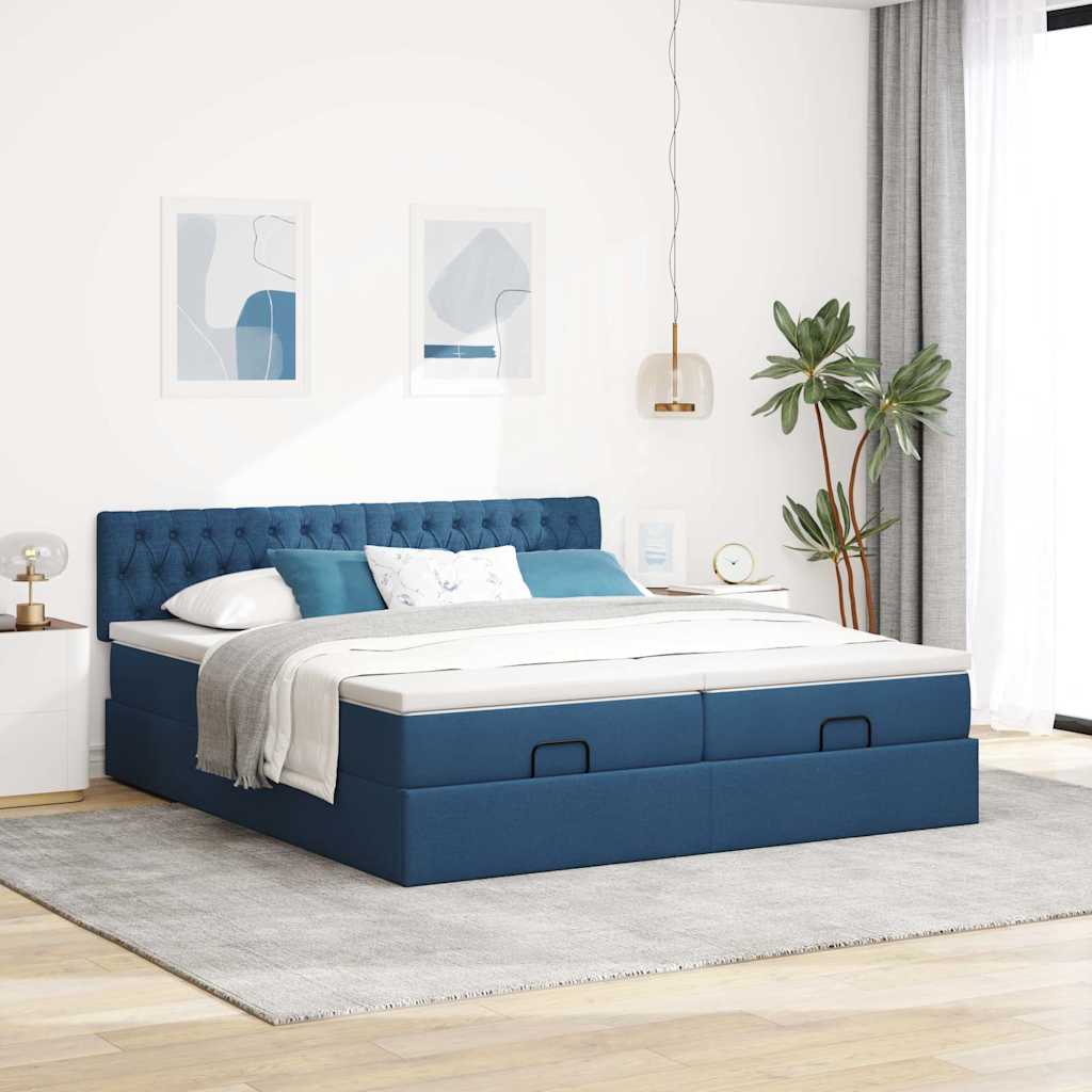 Ottoman bed met matrassen en LED's 180x200cm stof blauw is nu te koop bij PeponiXL, paradijselijk wonen!