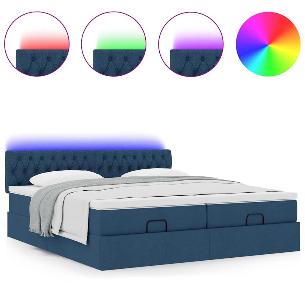 Ottoman bed met matrassen en LED's 180x200cm stof blauw is nu te koop bij PeponiXL, paradijselijk wonen!