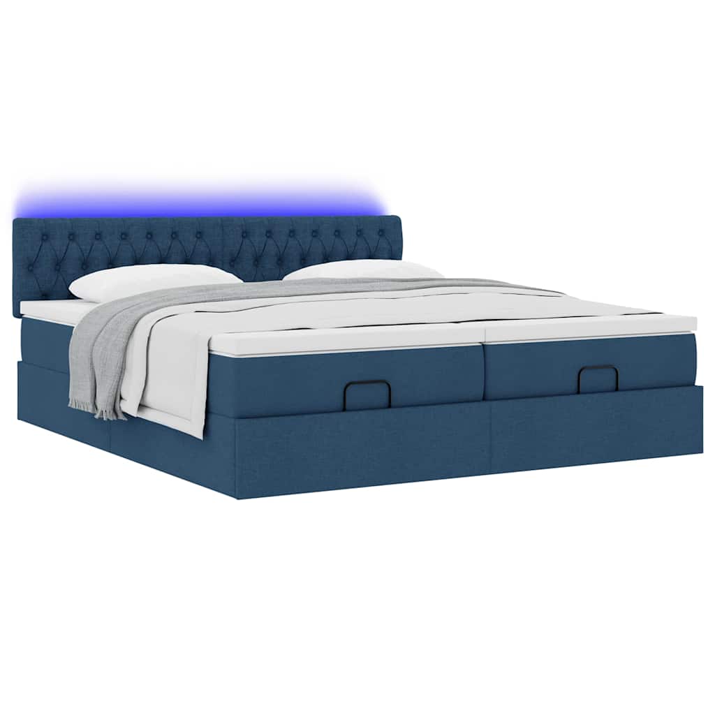 Ottoman bed met matrassen en LED's 180x200cm stof blauw is nu te koop bij PeponiXL, paradijselijk wonen!