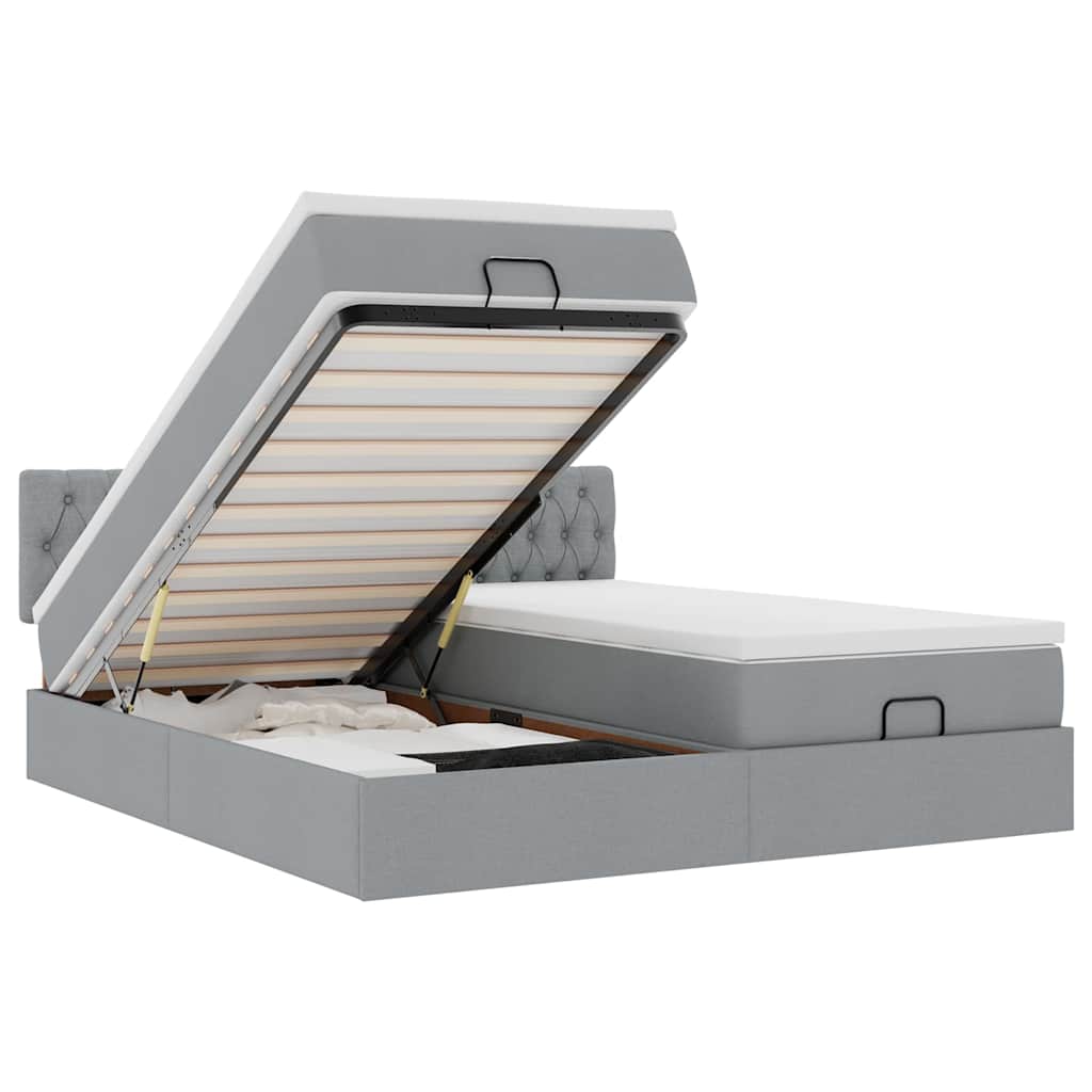 Ottoman bed met matrassen en LED's 200x200cm stof lichtgrijs is nu te koop bij PeponiXL, paradijselijk wonen!