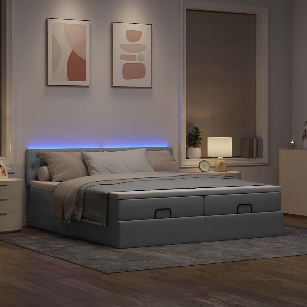 Ottoman bed met matrassen en LED's 200x200cm stof lichtgrijs is nu te koop bij PeponiXL, paradijselijk wonen!