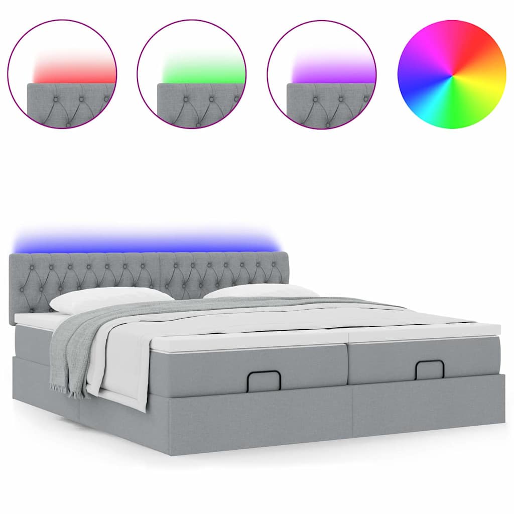 Ottoman bed met matrassen en LED's 200x200cm stof lichtgrijs is nu te koop bij PeponiXL, paradijselijk wonen!