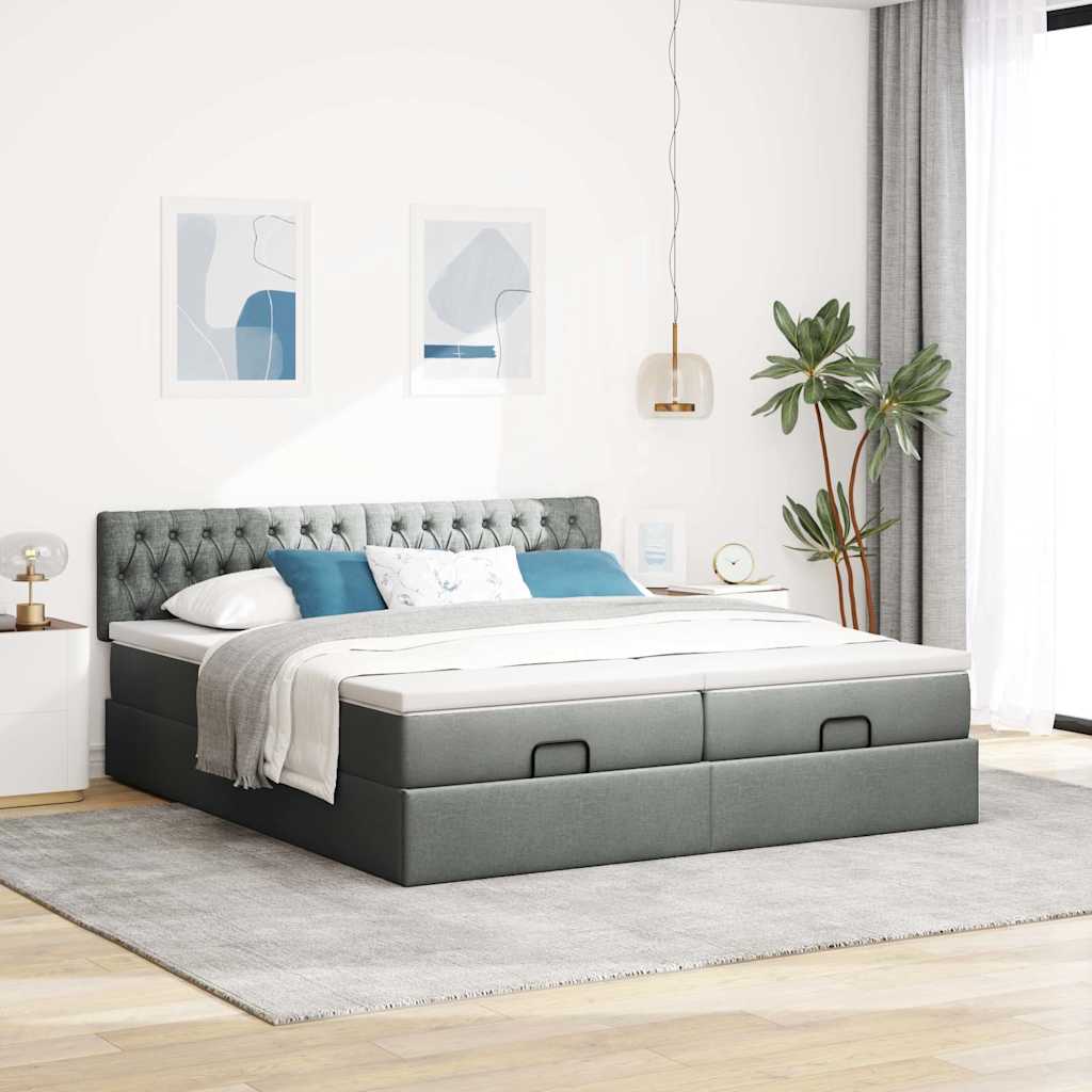 Ottoman bed met matrassen en LED's 200x200cm stof donkergrijs is nu te koop bij PeponiXL, paradijselijk wonen!