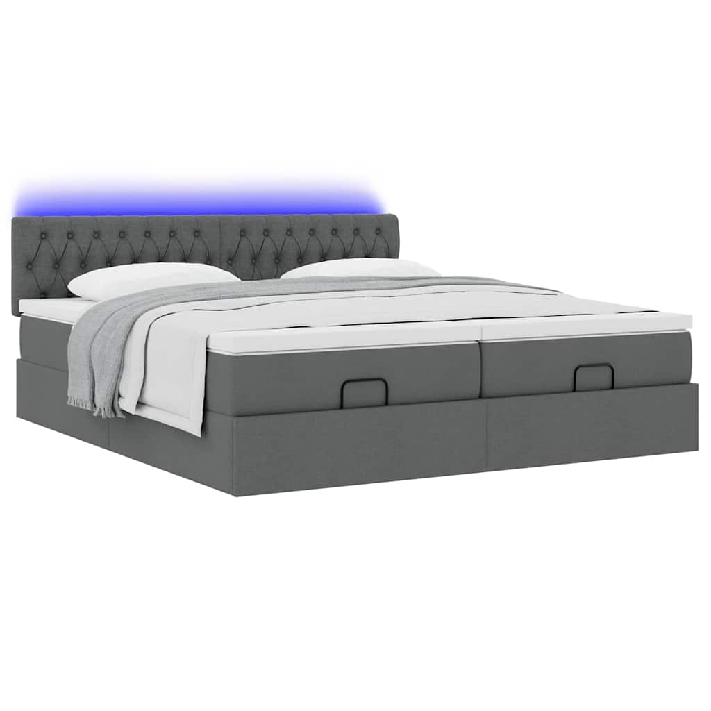 Ottoman bed met matrassen en LED's 200x200cm stof donkergrijs is nu te koop bij PeponiXL, paradijselijk wonen!