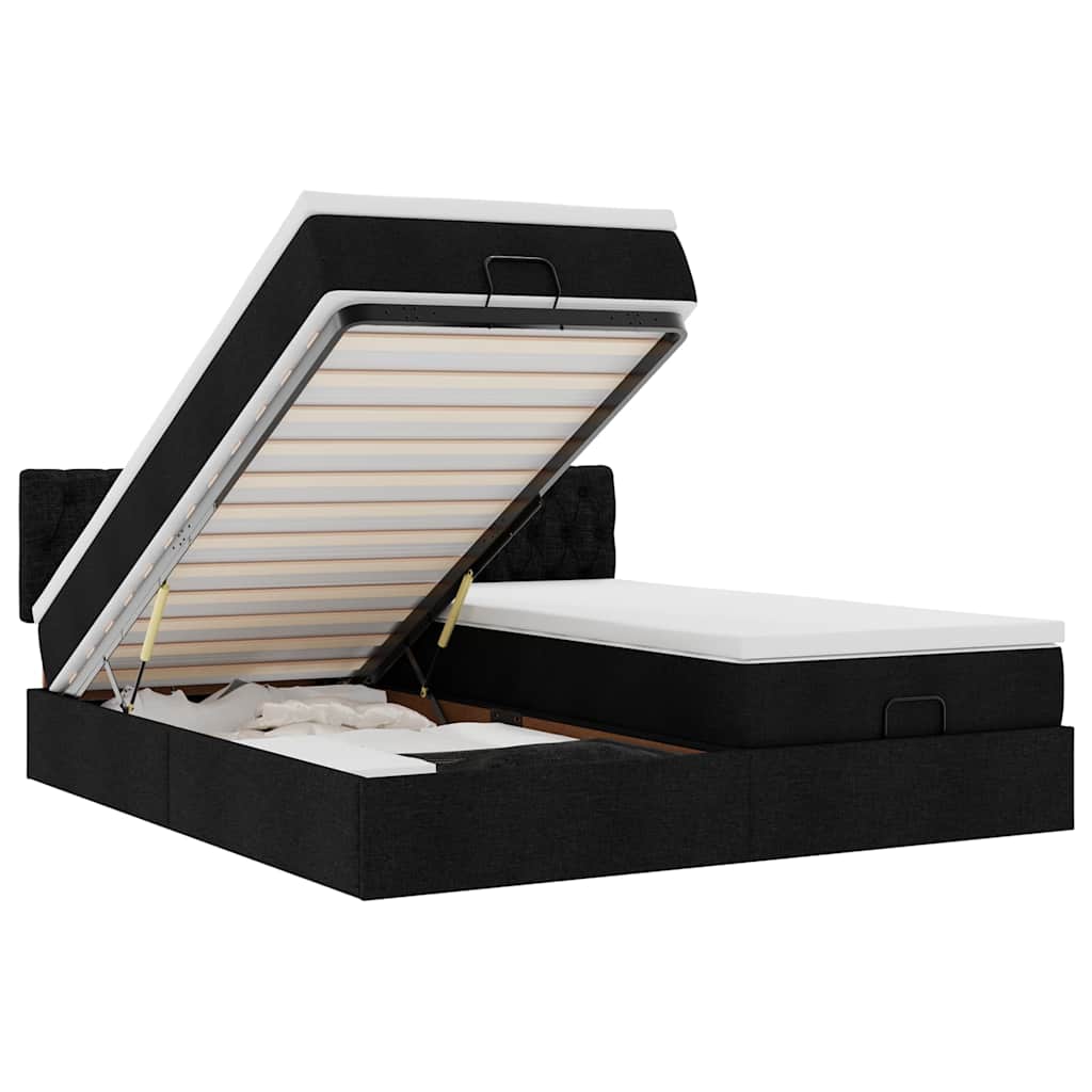 Ottoman bed met matrassen en LED's 200x200cm stof zwart is nu te koop bij PeponiXL, paradijselijk wonen!