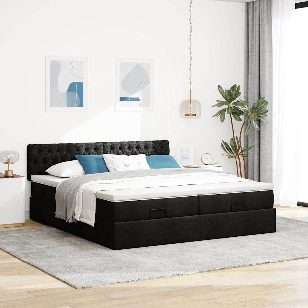 Ottoman bed met matrassen en LED's 200x200cm stof zwart is nu te koop bij PeponiXL, paradijselijk wonen!