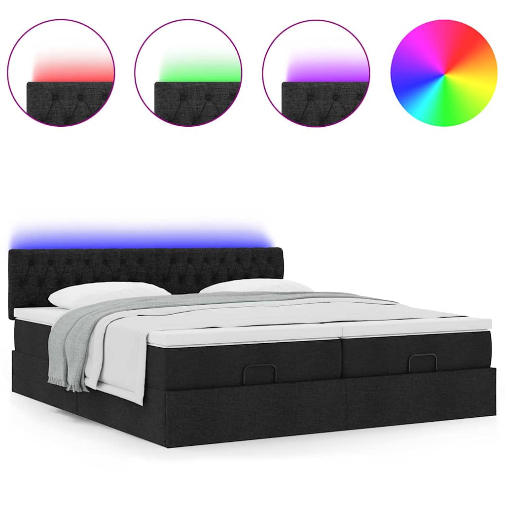 Ottoman bed met matrassen en LED's 200x200cm stof zwart is nu te koop bij PeponiXL, paradijselijk wonen!