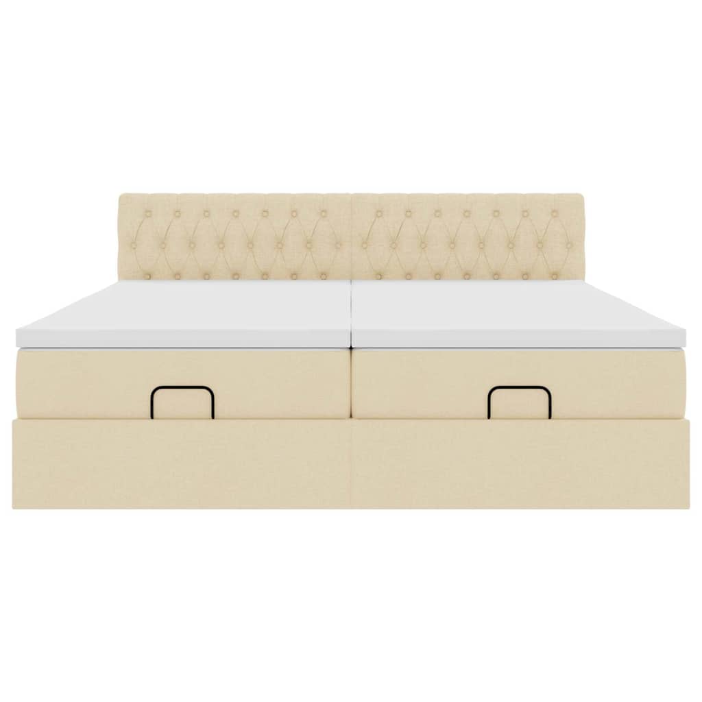 Ottoman bed met matrassen en LED's 200x200cm stof crèmekleurig is nu te koop bij PeponiXL, paradijselijk wonen!