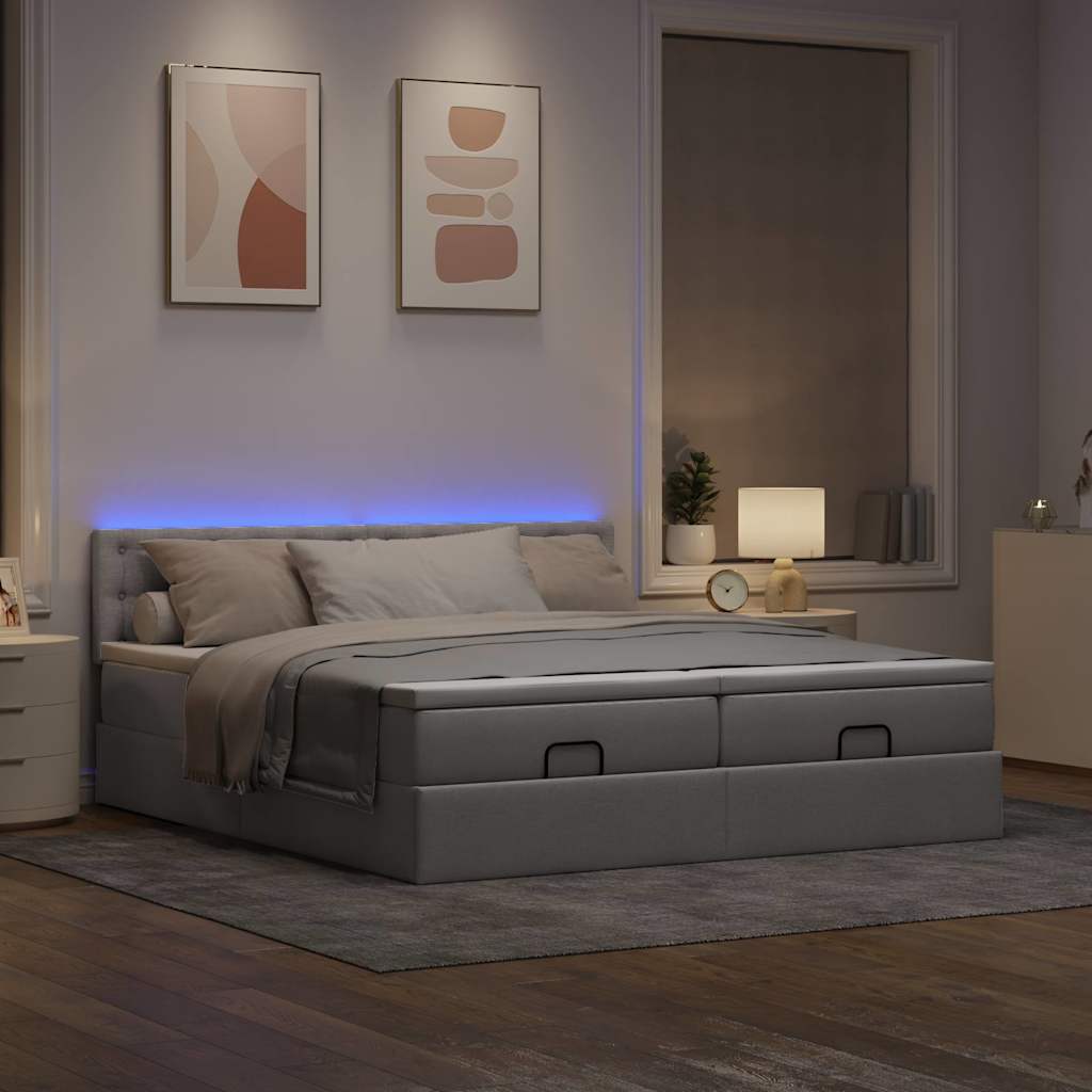 Ottoman bed met matrassen en LED's 160x200cm stof taupe is nu te koop bij PeponiXL, paradijselijk wonen!