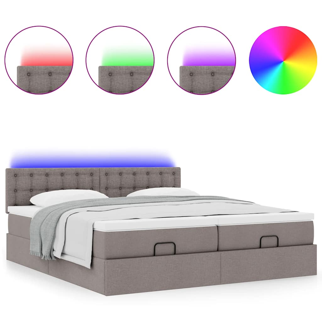 Ottoman bed met matrassen en LED's 160x200cm stof taupe is nu te koop bij PeponiXL, paradijselijk wonen!