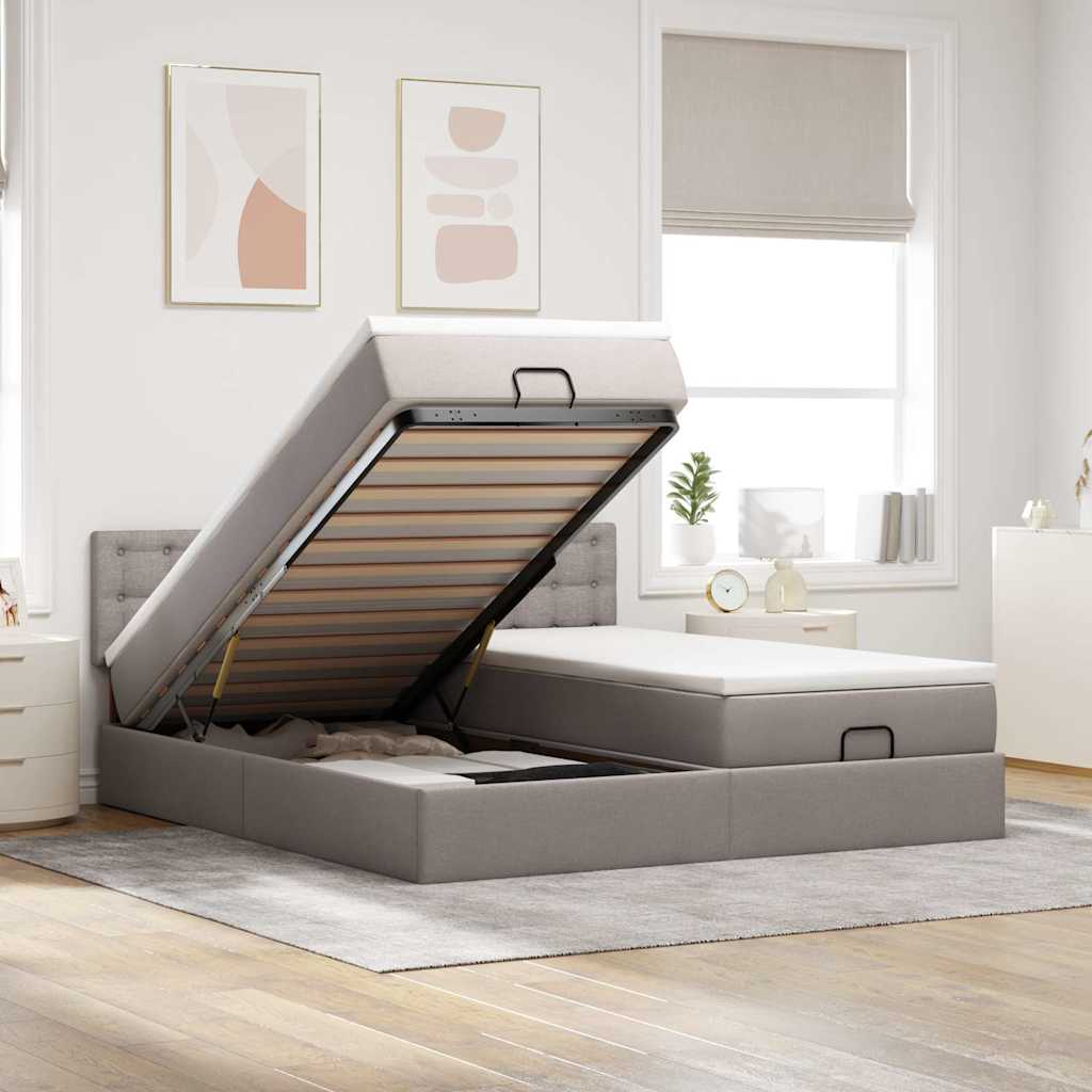 Ottoman bed met matrassen en LED's 160x200cm stof taupe is nu te koop bij PeponiXL, paradijselijk wonen!