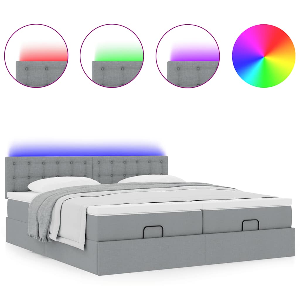 Ottoman bed met matrassen en LED's 180x200cm stof lichtgrijs is nu te koop bij PeponiXL, paradijselijk wonen!