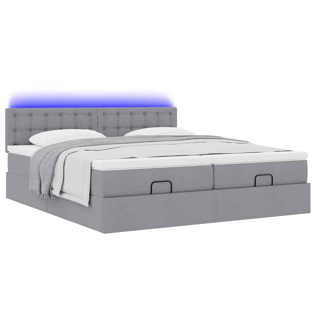 Ottoman bed met matrassen en LED's 180x200cm stof lichtgrijs is nu te koop bij PeponiXL, paradijselijk wonen!