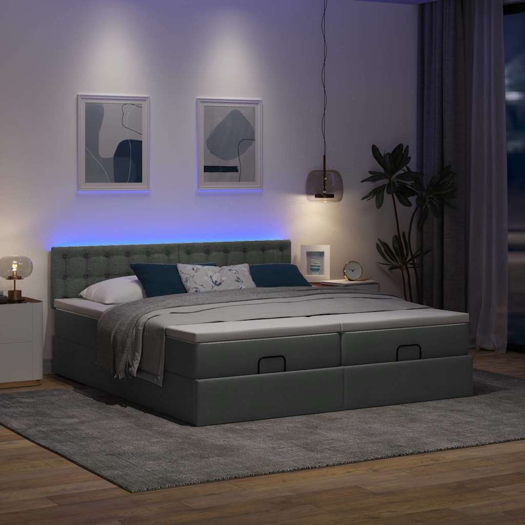 Ottoman bed met matrassen en LED's 180x200cm stof donkergrijs is nu te koop bij PeponiXL, paradijselijk wonen!