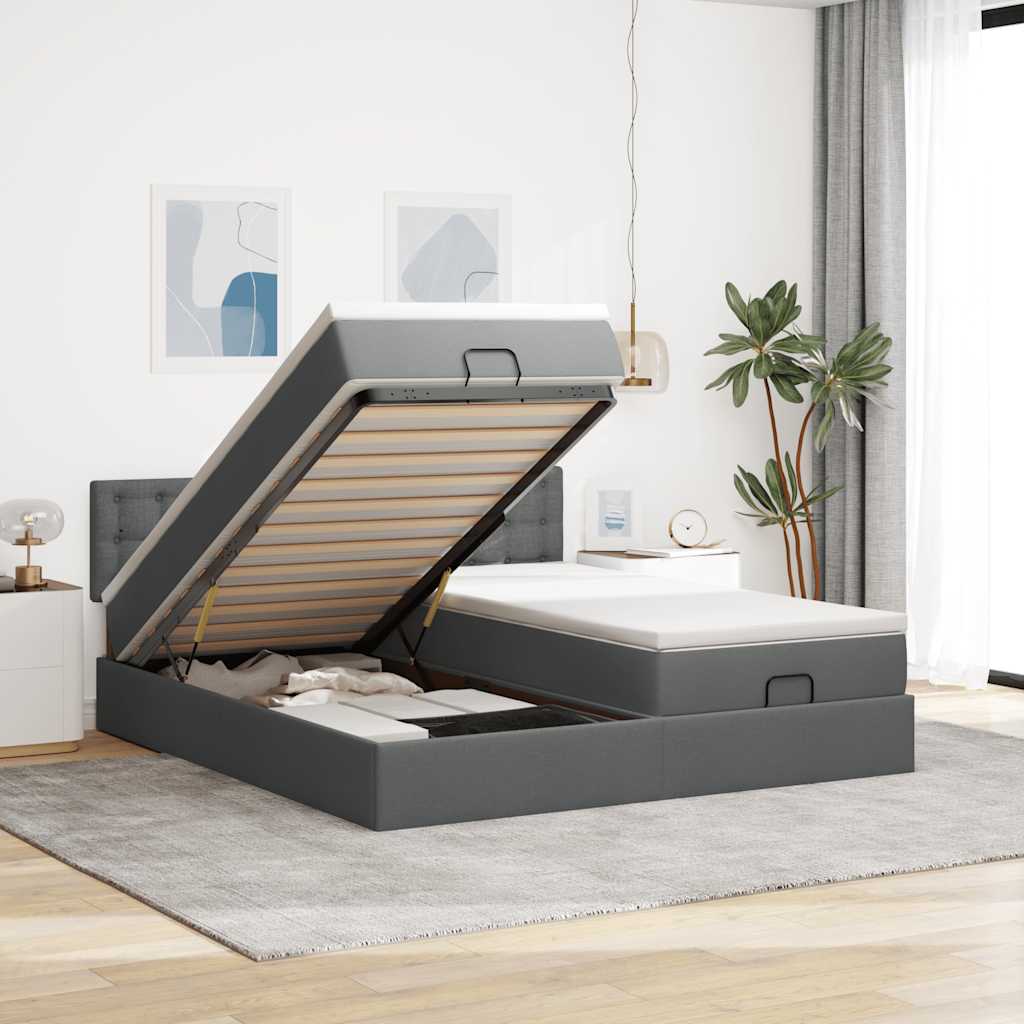 Ottoman bed met matrassen en LED's 180x200cm stof donkergrijs is nu te koop bij PeponiXL, paradijselijk wonen!