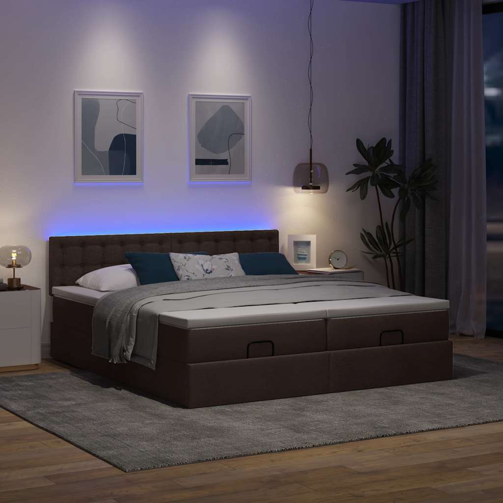 Ottoman bed met matrassen en LED's 180x200cm stof donkerbruin is nu te koop bij PeponiXL, paradijselijk wonen!