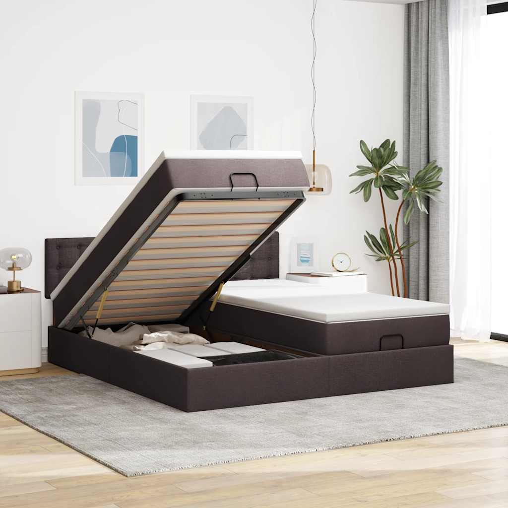Ottoman bed met matrassen en LED's 180x200cm stof donkerbruin is nu te koop bij PeponiXL, paradijselijk wonen!