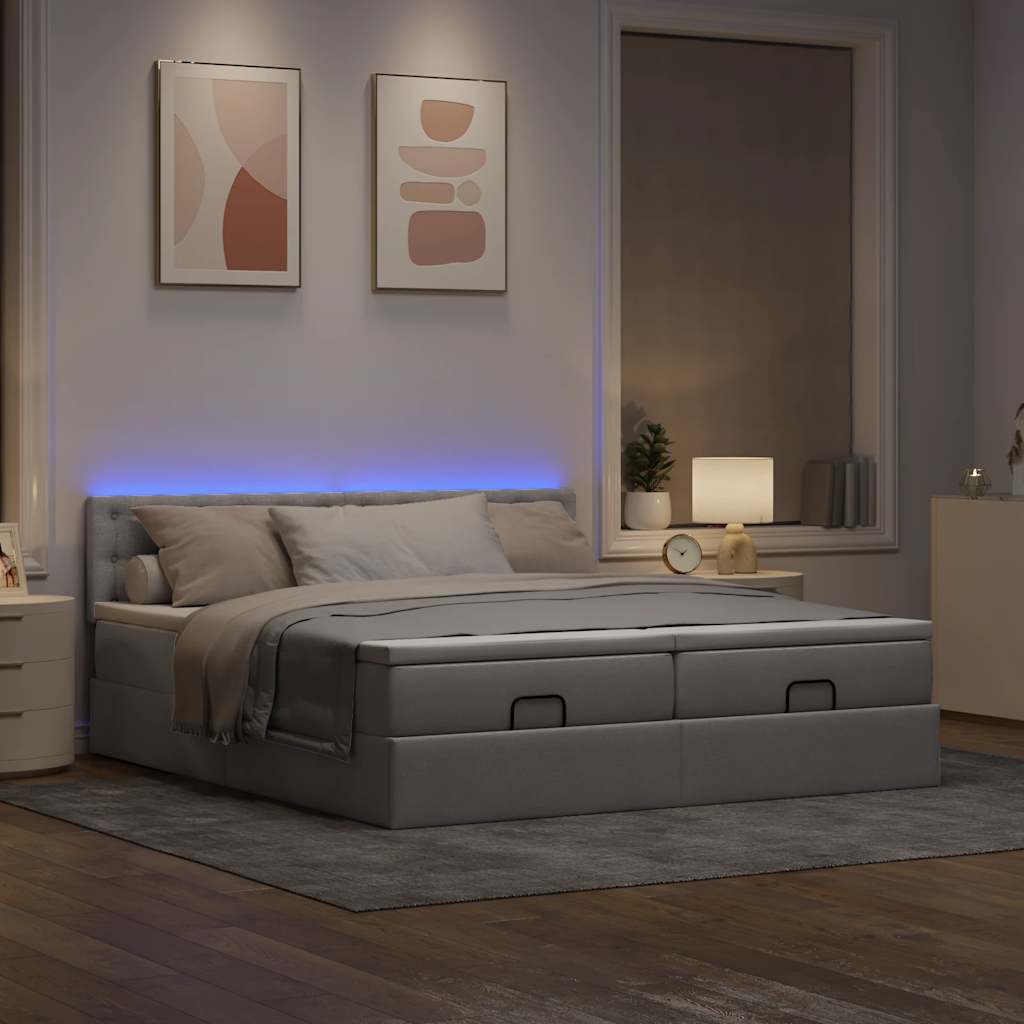 Ottoman bed met matrassen en LED's 180x200cm stof taupe is nu te koop bij PeponiXL, paradijselijk wonen!
