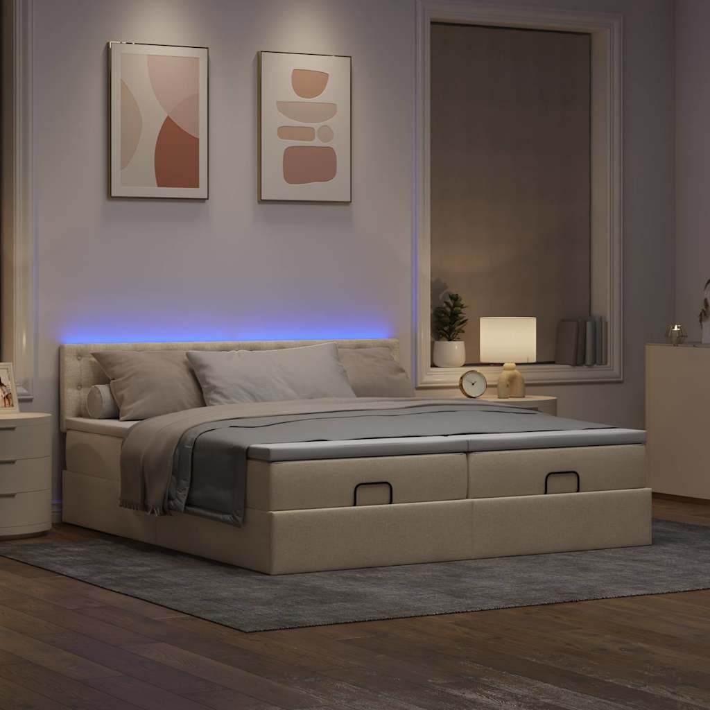 Ottoman bed met matrassen en LED's 180x200cm stof crèmekleurig is nu te koop bij PeponiXL, paradijselijk wonen!