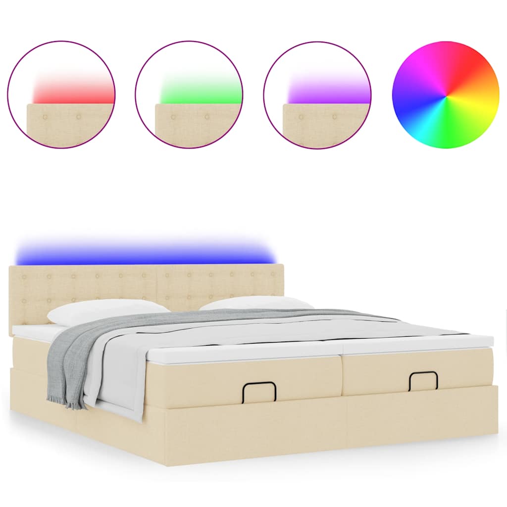 Ottoman bed met matrassen en LED's 180x200cm stof crèmekleurig is nu te koop bij PeponiXL, paradijselijk wonen!