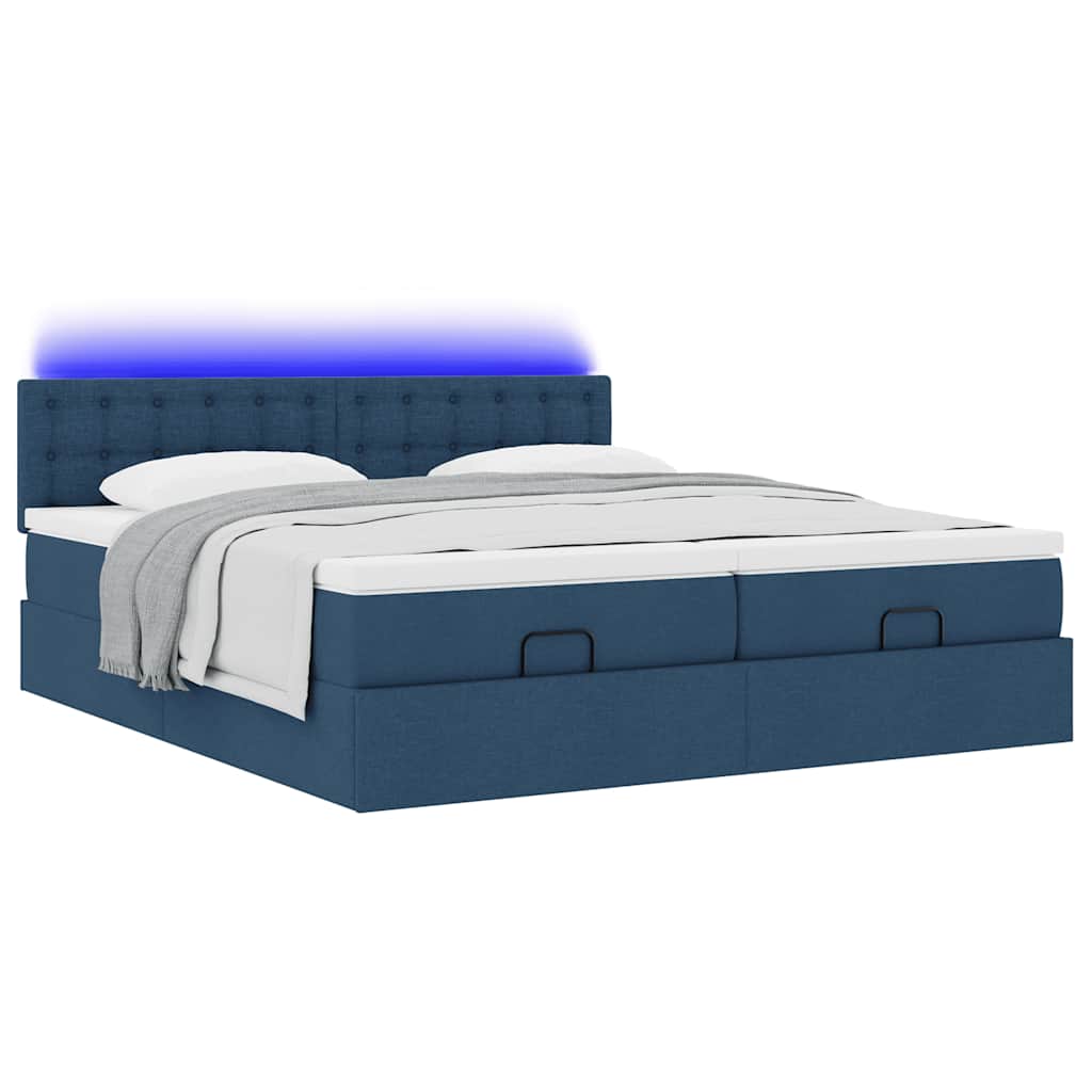 Ottoman bed met matrassen en LED's 180x200cm stof blauw is nu te koop bij PeponiXL, paradijselijk wonen!