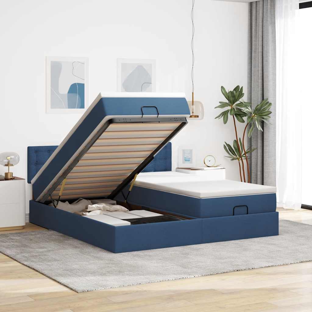 Ottoman bed met matrassen en LED's 180x200cm stof blauw is nu te koop bij PeponiXL, paradijselijk wonen!