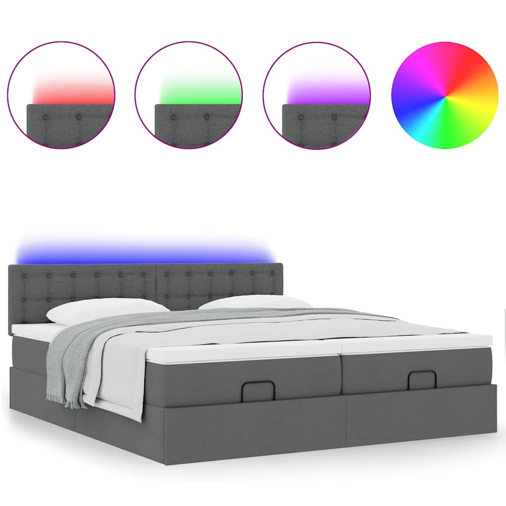 Ottoman bed met matrassen en LED's 200x200cm stof donkergrijs is nu te koop bij PeponiXL, paradijselijk wonen!
