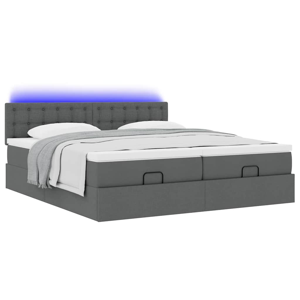 Ottoman bed met matrassen en LED's 200x200cm stof donkergrijs is nu te koop bij PeponiXL, paradijselijk wonen!